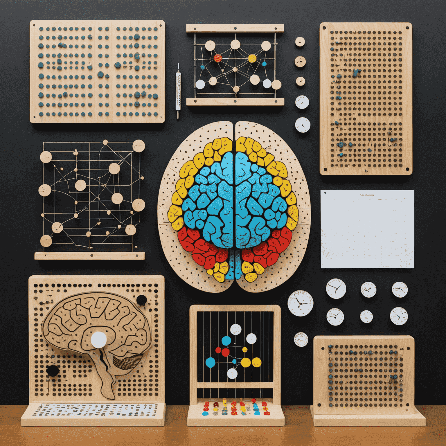 Eine Collage aus Plinko-Brettern, Gehirn-Scans und physikalischen Formeln, die die Wissenschaft hinter dem Spiel darstellen